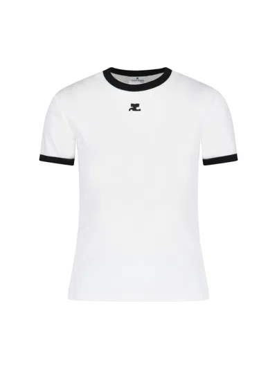 Courrèges Courreges Women Cotton T-shirt With Contrasting Profiles In White