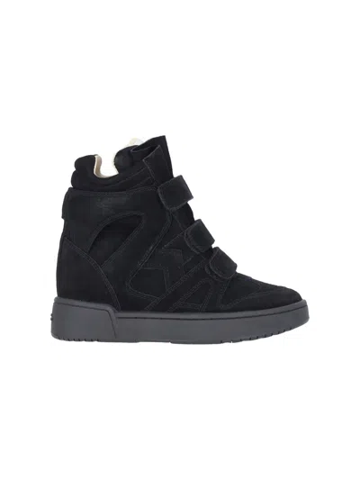 Isabel Marant Women Black Wedge With Insert Design And High Heel Sneaker In Leather Woman