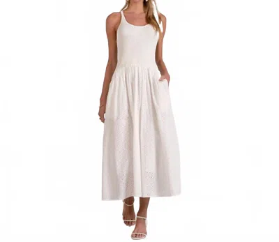Elan Mixed Media Eyelet Ribbed Maxi Dress In White In Multi