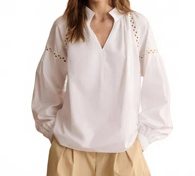 Lafayette 148 Soutache-trim Organic Cotton Poplin Blouse In White