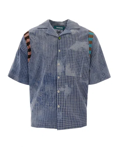 Barrow Bowling Collar Shirt With Micro-checkered Pattern In Blue