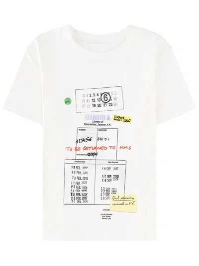 Mm6 Maison Margiela Black Library Card Graphic Cotton T-shirt In White