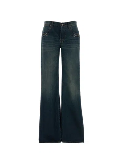Gucci Denim Wide Leg Trousers Belt Loops Pockets In Blue