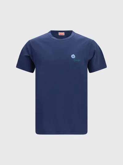 Kenzo Tulip Embroidered Cotton T-shirt In Blue