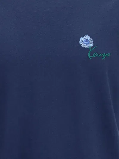 Kenzo Tulip Embroidered Cotton T-shirt In Blue
