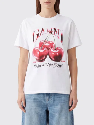 Ganni Basic Jersey Cherry Relaxed T-shirt In White