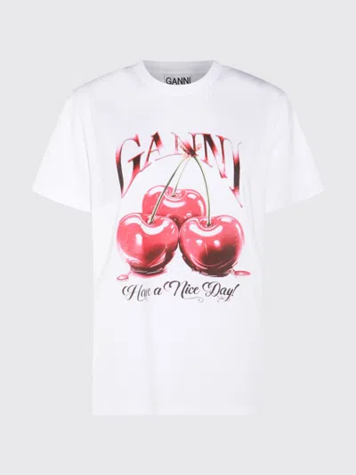 Ganni Basic Jersey Cherry Relaxed T-shirt In White