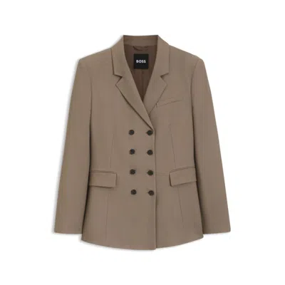Hugo Boss Structured Brown Double-breasted Blazer With Notched Lapel In Brown
