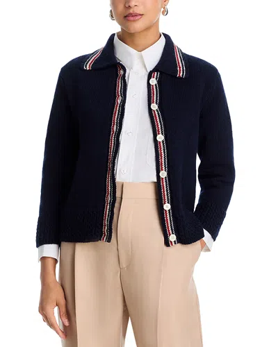 Thom Browne Collared Wool Blend Cardigan In Blue