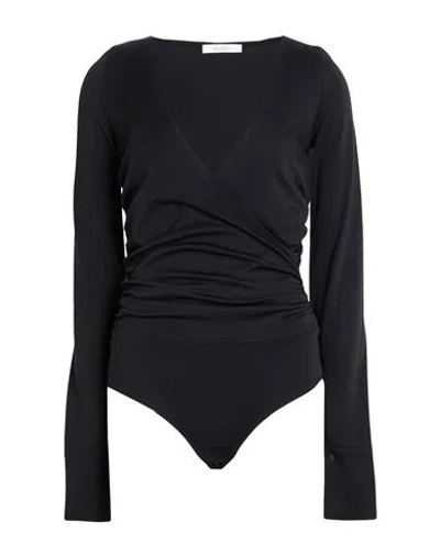 Max Mara Nigella Draped Wool Bodysuit In Black