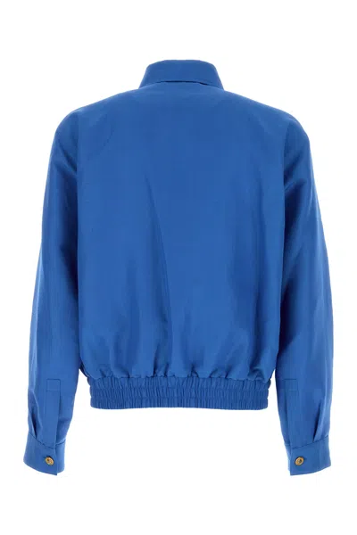 Versace Turquoise Wool Blend Bomber Jacket In Blue