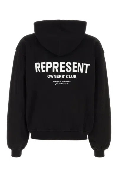 Represent Mens Black Owners Club Brand-print Relaxed-fit Cotton-jersey Hoody Xxl In Black