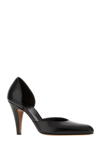 The Row Black Leather Ornella Pumps In Blue