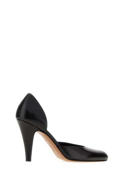 The Row Black Leather Ornella Pumps In Blue