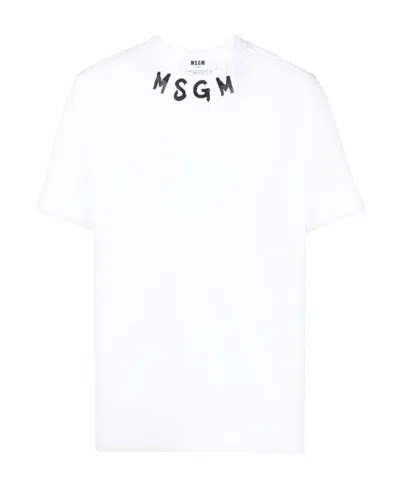 Msgm Logo-lettering Print Cotton T-shirt In White