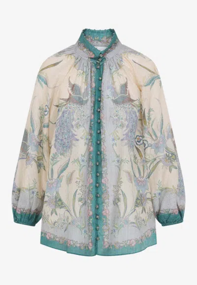 Zimmermann Womens Cream Scarf Floral Indra Billow Cotton And Linen Blend Blouse Xs In Multi