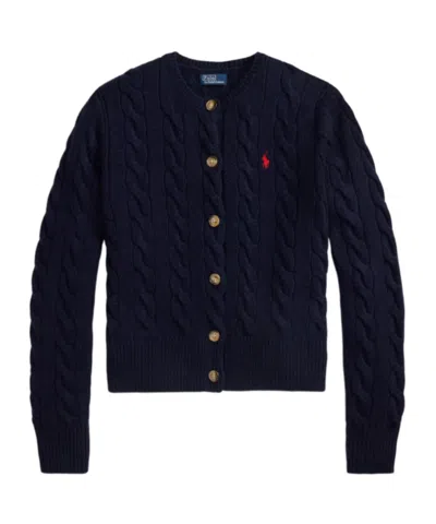 Polo Ralph Lauren Slim-fit A Trecce In Lana E Cachemire Cardigan In Blue
