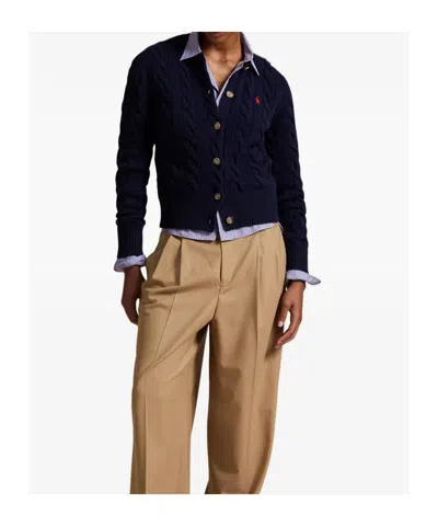 Polo Ralph Lauren Slim-fit A Trecce In Lana E Cachemire Cardigan In Blue