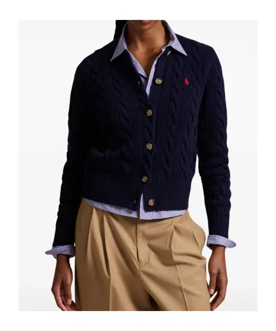 Polo Ralph Lauren Slim-fit A Trecce In Lana E Cachemire Cardigan In Blue