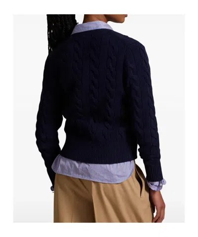 Polo Ralph Lauren Slim-fit A Trecce In Lana E Cachemire Cardigan In Blue