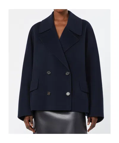 Max Mara Double-breasted Pocketed Jacket In Blue