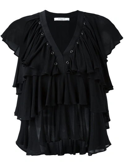 Givenchy Tiered Ruffle Lace-up Top In Black