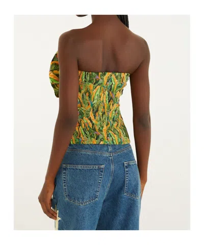 Farm Rio Parrot Pattern Ruffled Strapless Top In Multi