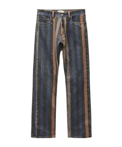 Versace Denim Jeans Striped Pattern Belt Loops In Blue