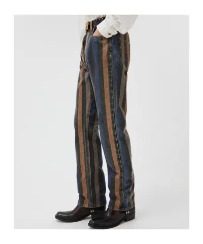 Versace Denim Jeans Striped Pattern Belt Loops In Blue