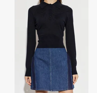 Givenchy Collared Half-button Long Sleeve Knit Top In Black