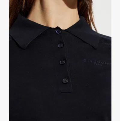 Givenchy Collared Half-button Long Sleeve Knit Top In Black