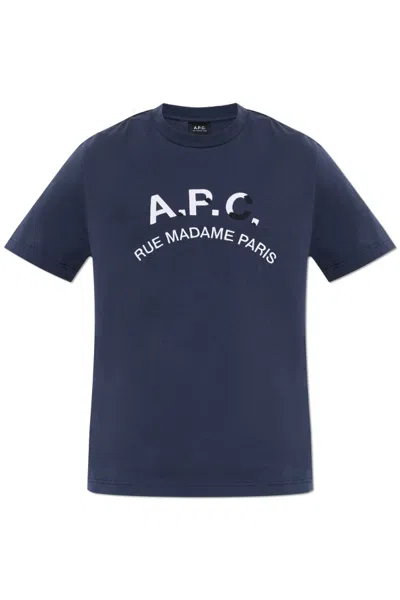 A.p.c. Cotton Crew Neck Short Sleeve T-shirt In Blue
