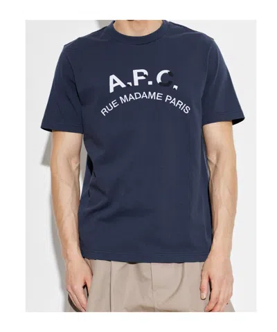 A.p.c. Cotton Crew Neck Short Sleeve T-shirt In Blue