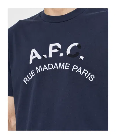 A.p.c. Cotton Crew Neck Short Sleeve T-shirt In Blue