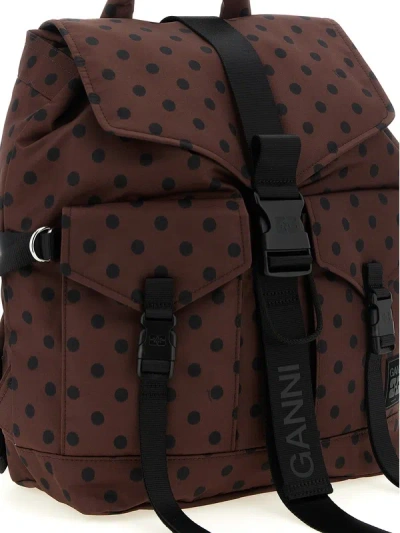 Ganni Brown Re-tech Printed Nylon Backpack In Brown
