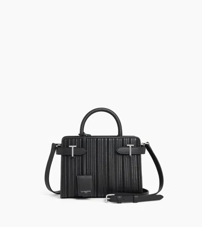 Le Tanneur Emile Small Handbag With Double-flap In Braided Recycled Leather In Black