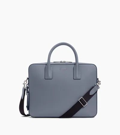 Le Tanneur Emile Slim, 14" Briefcase In Signature T Leather In Blue