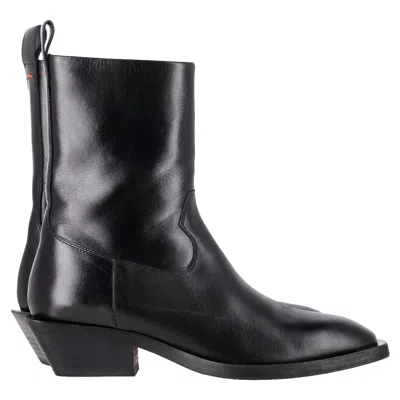 Aeyde Luis 35 Mm Square Toe Block In Leather Heel Ankle Boot In Black