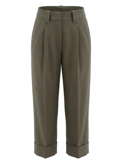 Brunello Cucinelli Pleated-detail Turn-up Trousers In Gray