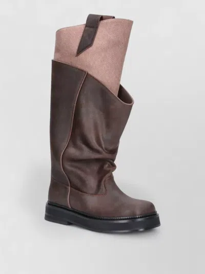 Attico Mid Calf Boots Flat Sole Pull Tab In Brown