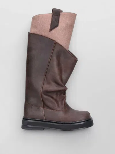 Attico Mid Calf Boots Flat Sole Pull Tab In Brown
