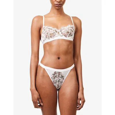 Lounge Womens Soft Pink Floral Entice Floral-print Balcony Lace Bra In White