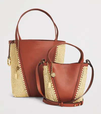Chloé Medium Raffia-effect And Leather Spin Tote Bag In Multi