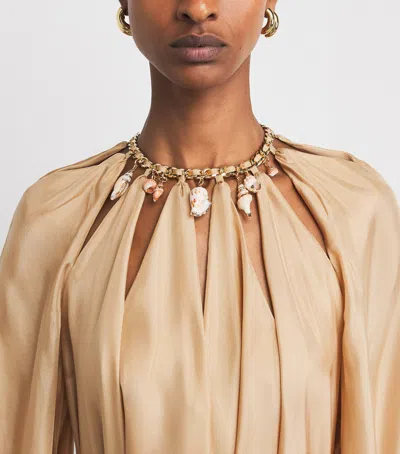 Zimmermann Silk Mini Dress With Billow Sleeves And Adjustable Chain In Gold