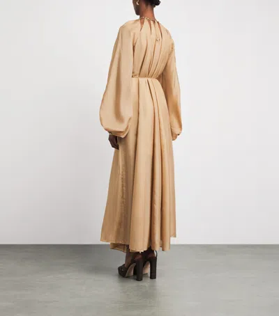 Zimmermann Silk Mini Dress With Billow Sleeves And Adjustable Chain In Gold