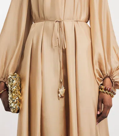 Zimmermann Silk Mini Dress With Billow Sleeves And Adjustable Chain In Gold