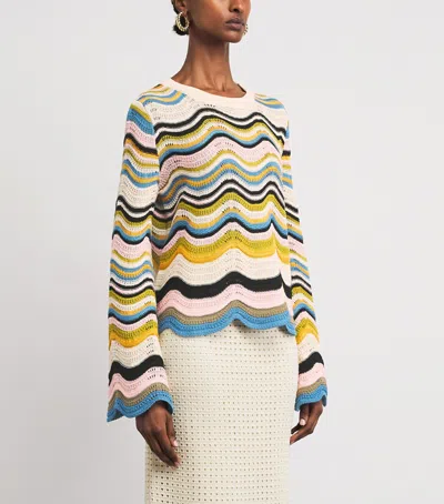 La Doublej Chevron-pattern Cropped Sweater In Multi