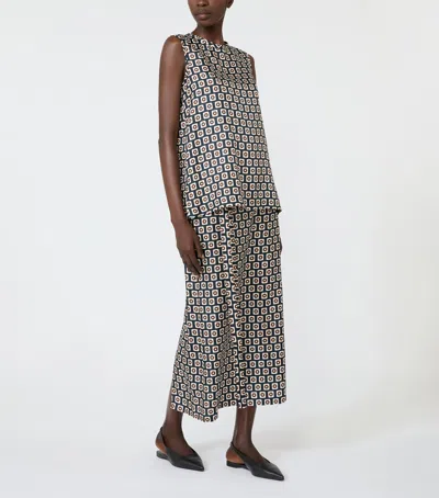 Max Mara Printed Silk Twill Top In Gray