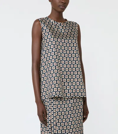 Max Mara Printed Silk Twill Top In Gray