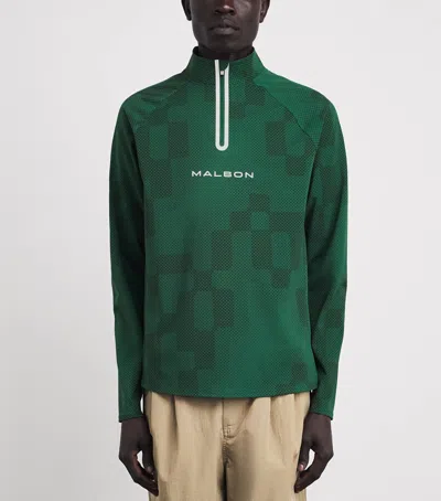 Malbon Performance Mesh Quarter-zip Mid-layer In Green